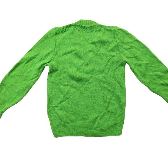 Vintage 1940s-1950s Bright Green Long Sleeve Knit V-Neck Sweater - Picture 11 of 13